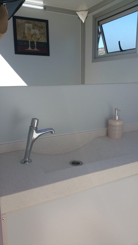 VIP Portable Restroom Trailer Interior-Countertop-Soap Dispenser-Mirror