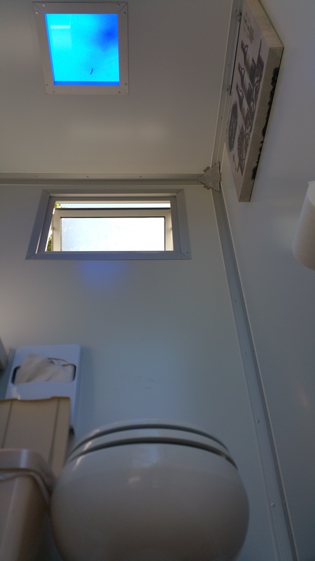 VIP Portable Restroom Trailer Interior - Toilet - Window - Skylight - Artwork